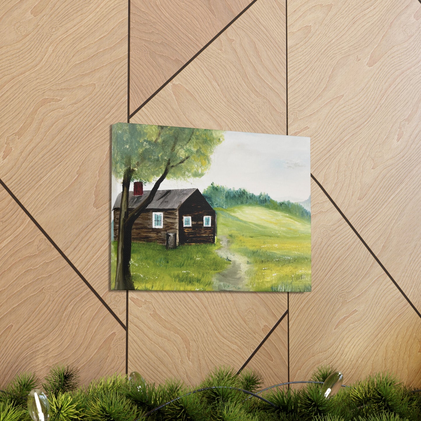 Canvas print of original oil painting of a cabin in the Blue ridge mountains