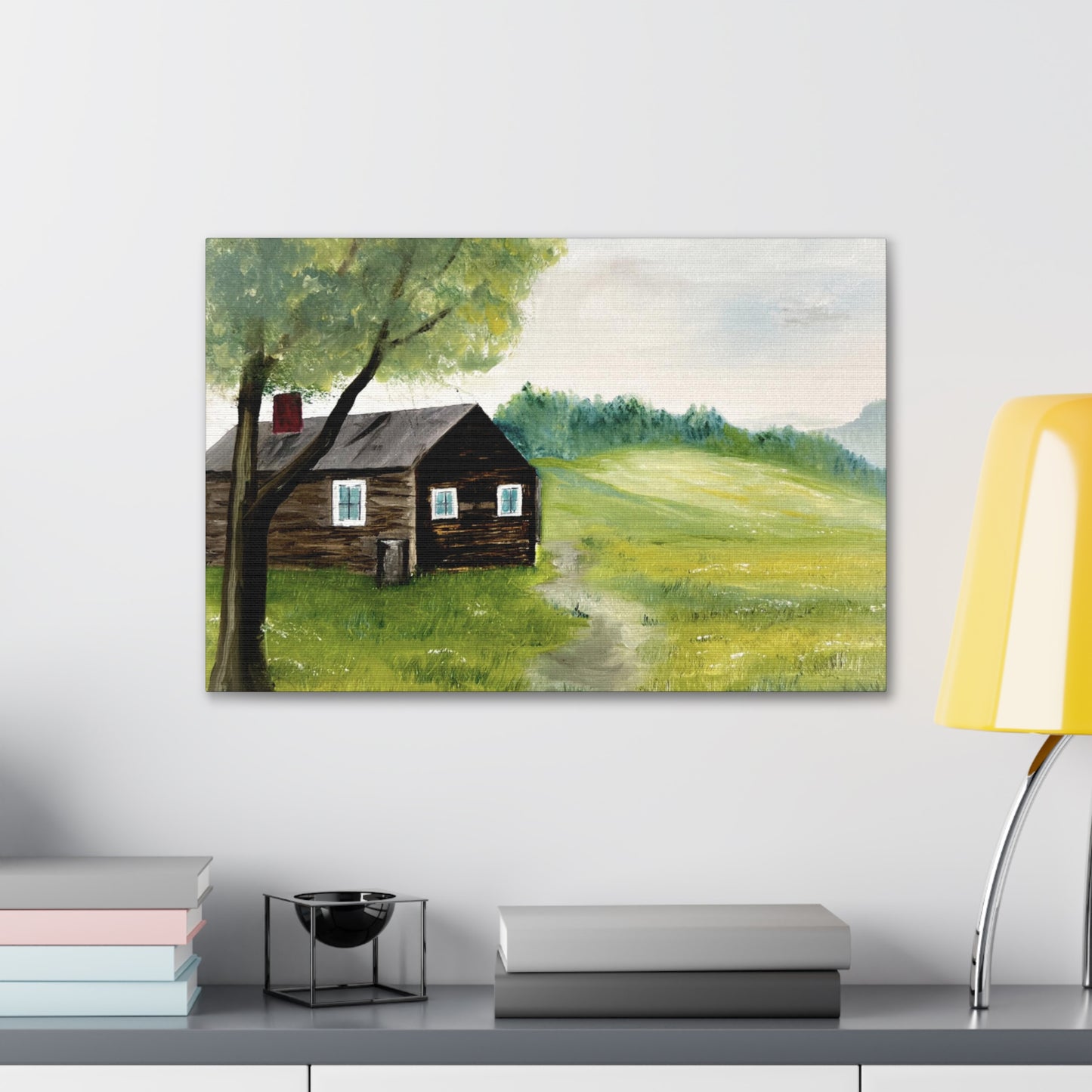 Canvas print of original oil painting of a cabin in the Blue ridge mountains