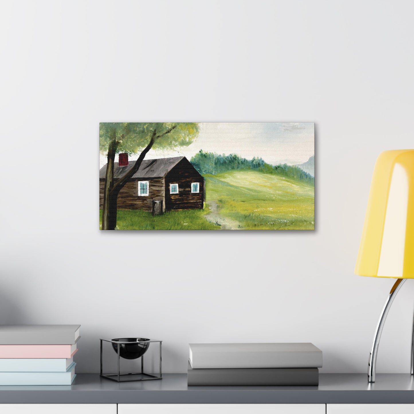 Canvas print of original oil painting of a cabin in the Blue ridge mountains