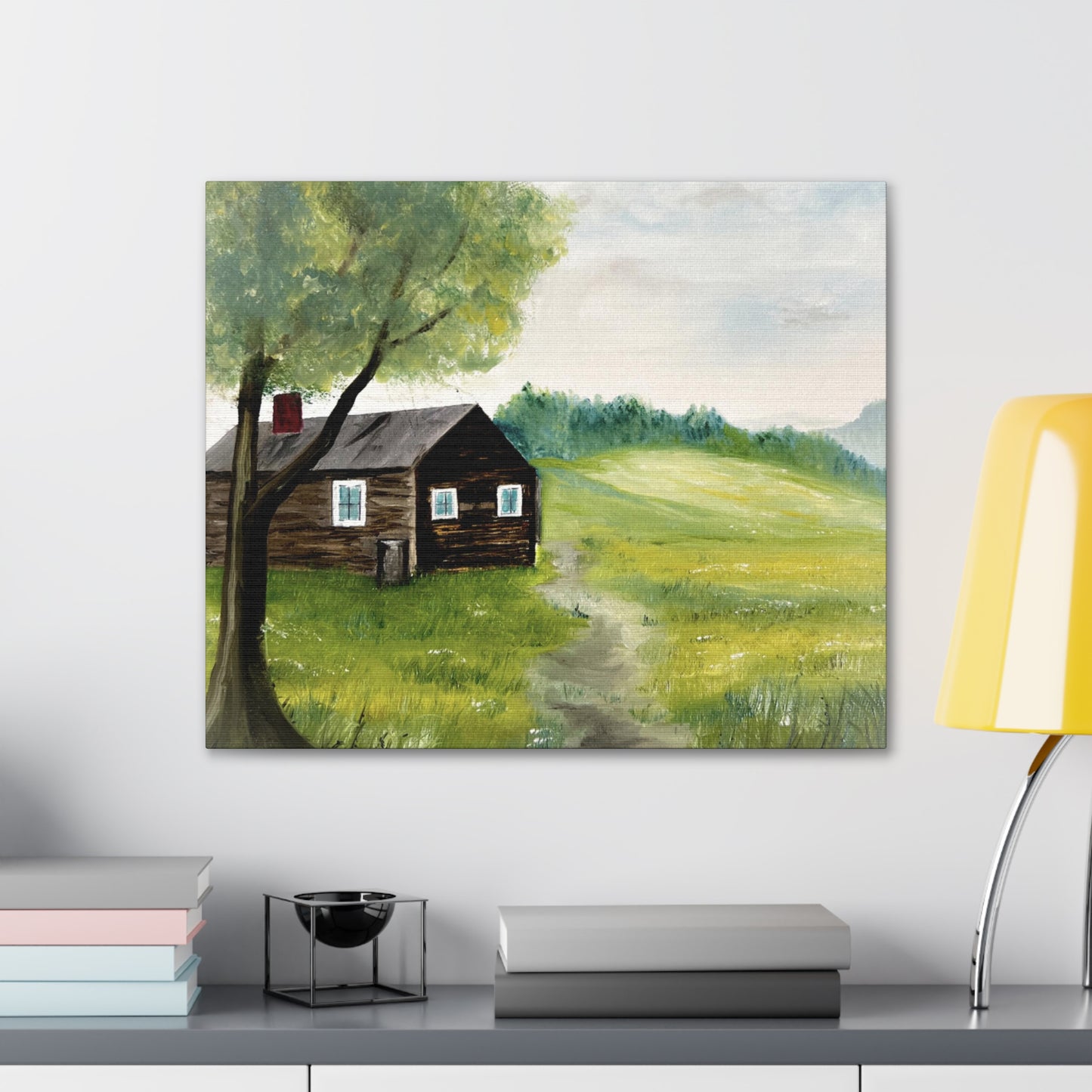 Canvas print of original oil painting of a cabin in the Blue ridge mountains