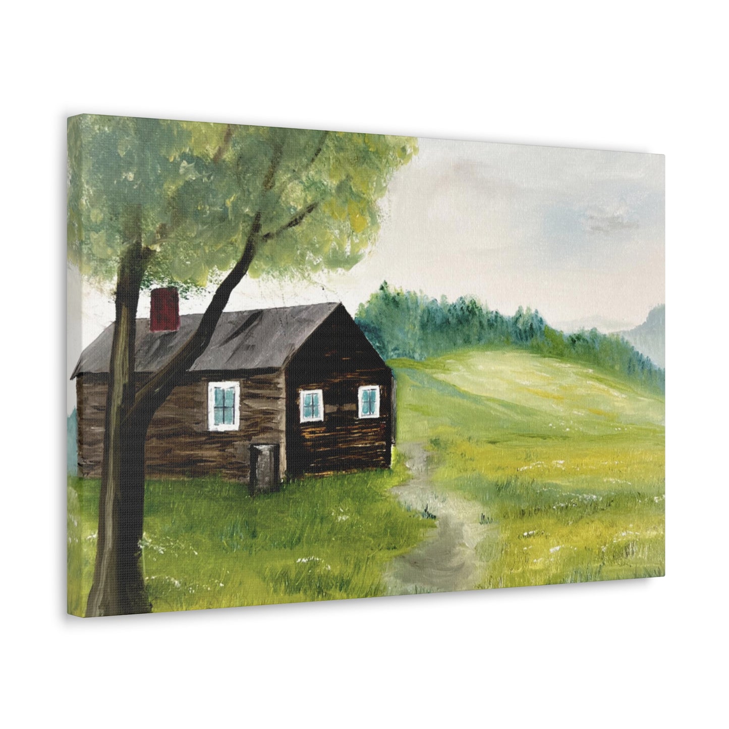 Canvas print of original oil painting of a cabin in the Blue ridge mountains