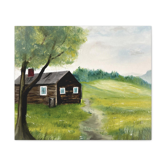 Canvas print of original oil painting of a cabin in the Blue ridge mountains