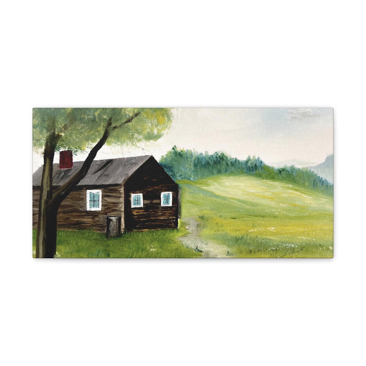 Canvas print of original oil painting of a cabin in the Blue ridge mountains