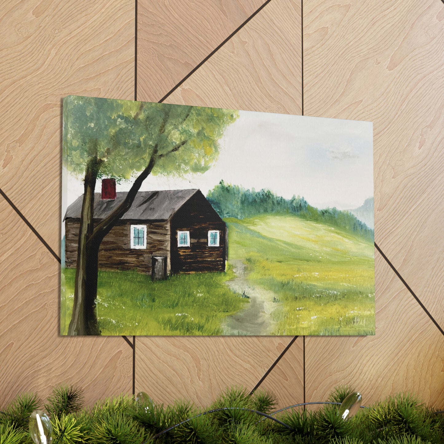 Canvas print of original oil painting of a cabin in the Blue ridge mountains