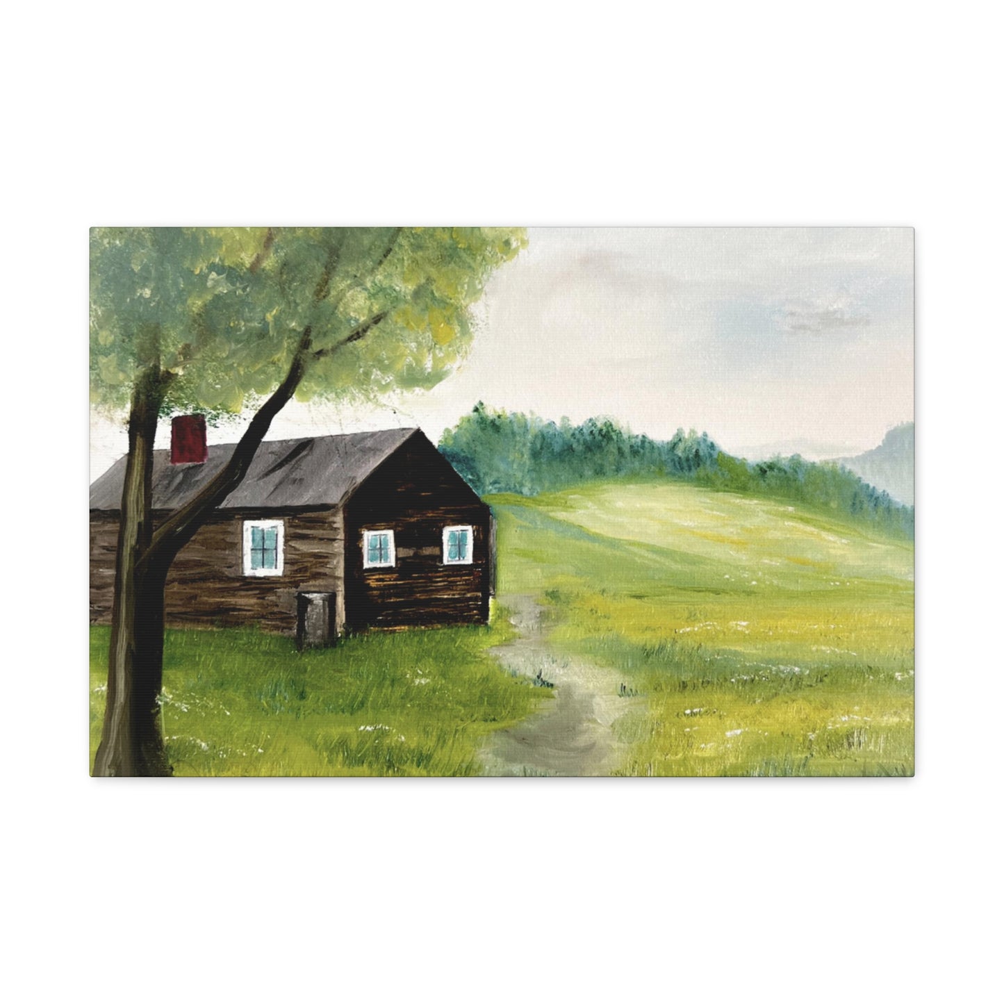 Canvas print of original oil painting of a cabin in the Blue ridge mountains