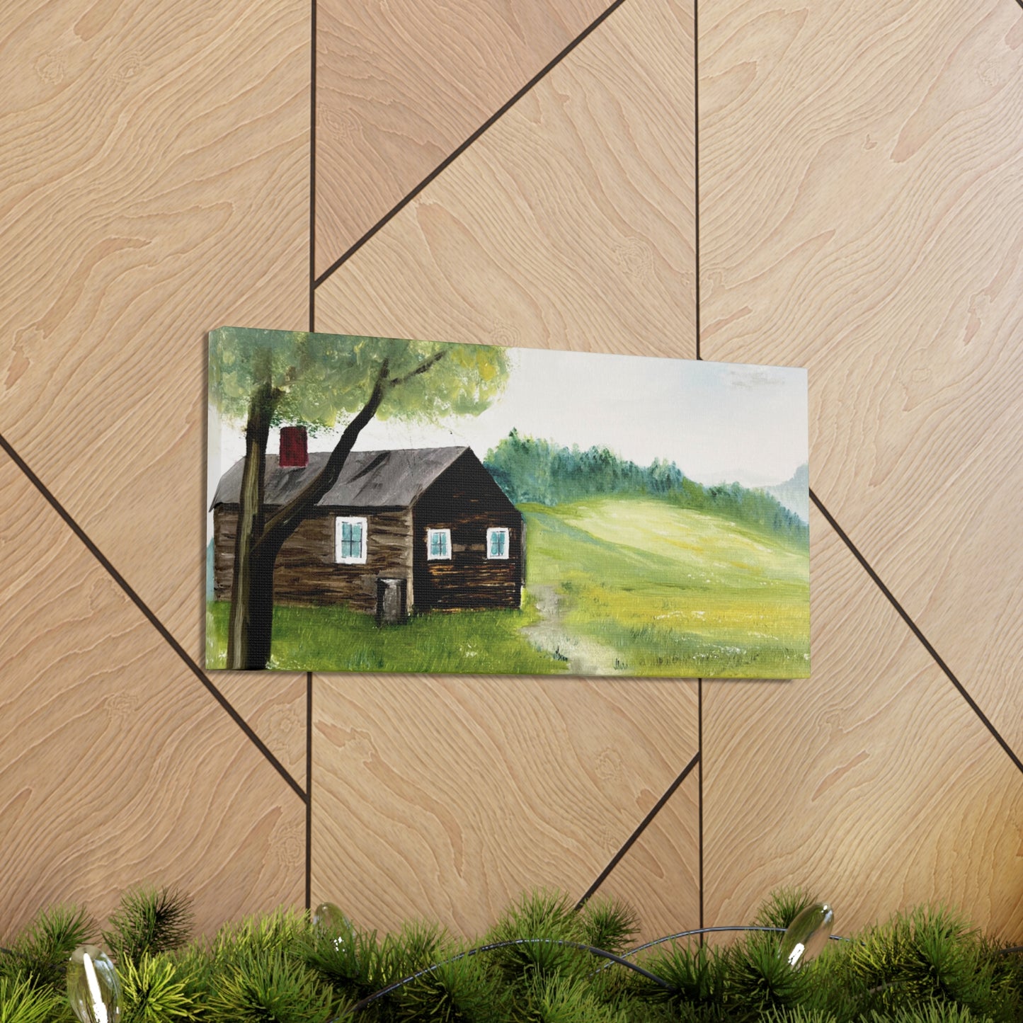 Canvas print of original oil painting of a cabin in the Blue ridge mountains