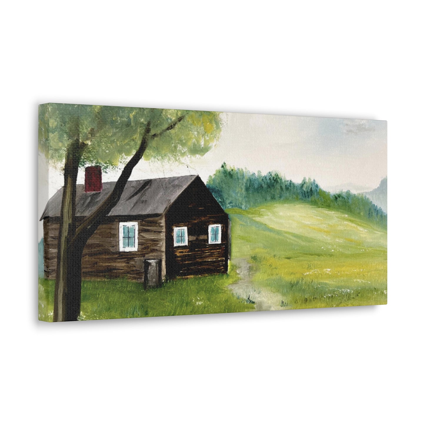 Canvas print of original oil painting of a cabin in the Blue ridge mountains