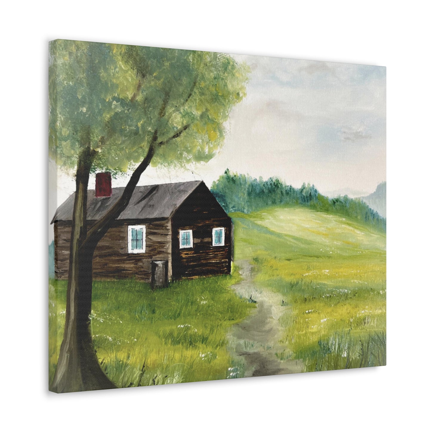 Canvas print of original oil painting of a cabin in the Blue ridge mountains