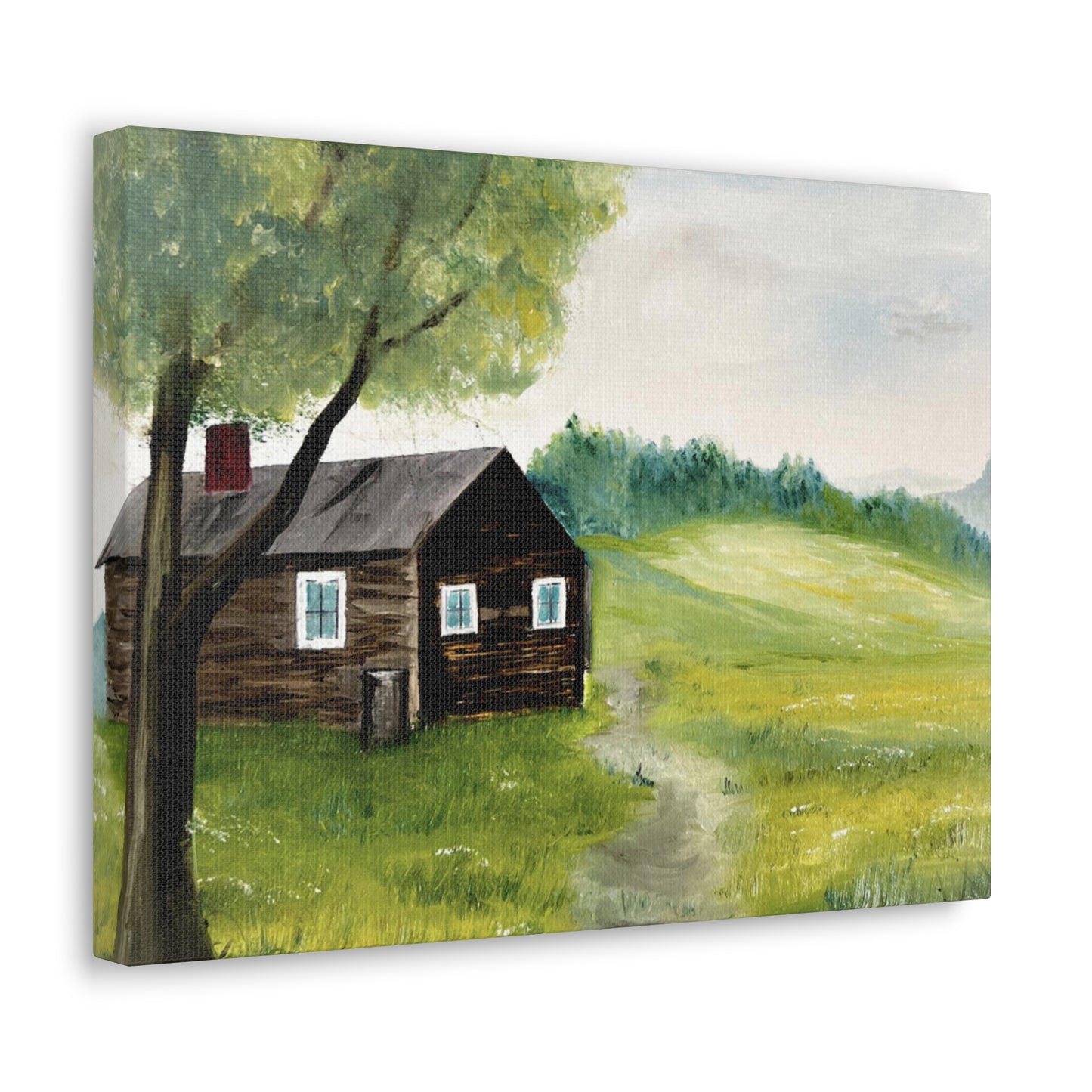 Canvas print of original oil painting of a cabin in the Blue ridge mountains