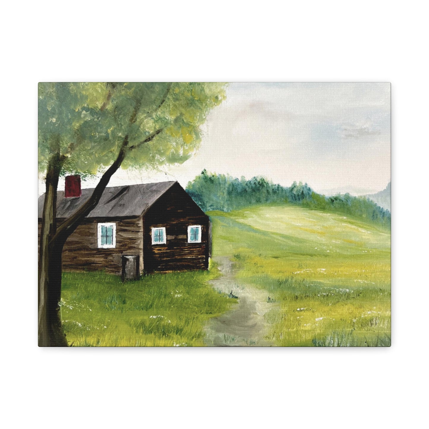 Canvas print of original oil painting of a cabin in the Blue ridge mountains