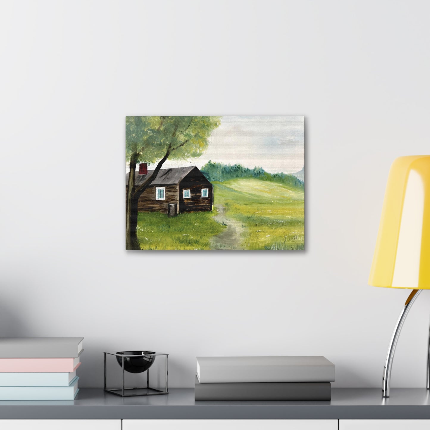 Canvas print of original oil painting of a cabin in the Blue ridge mountains