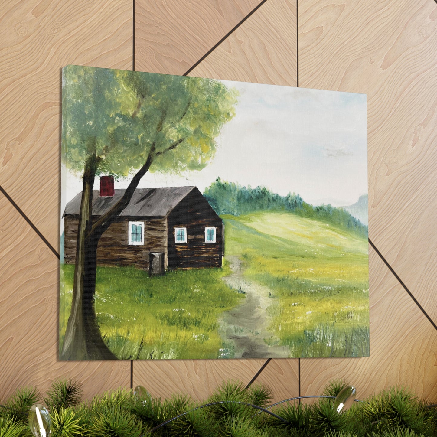 Canvas print of original oil painting of a cabin in the Blue ridge mountains